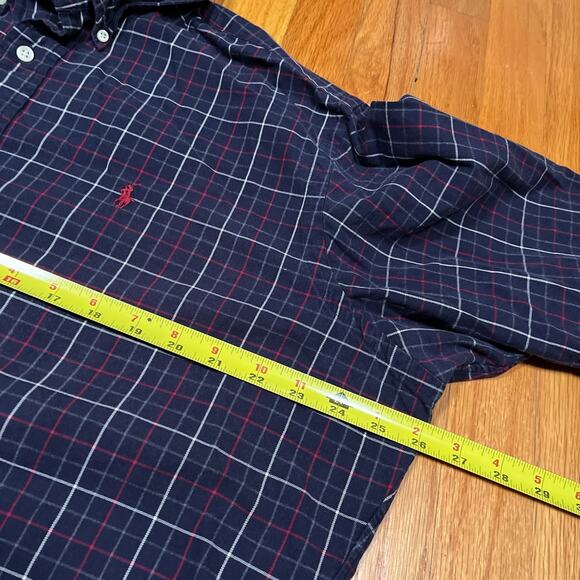 Ralph Lauren Classic Fit Windowpane Plaid Shirt Navy Blue Red White Button Down - Picture 5 of 6